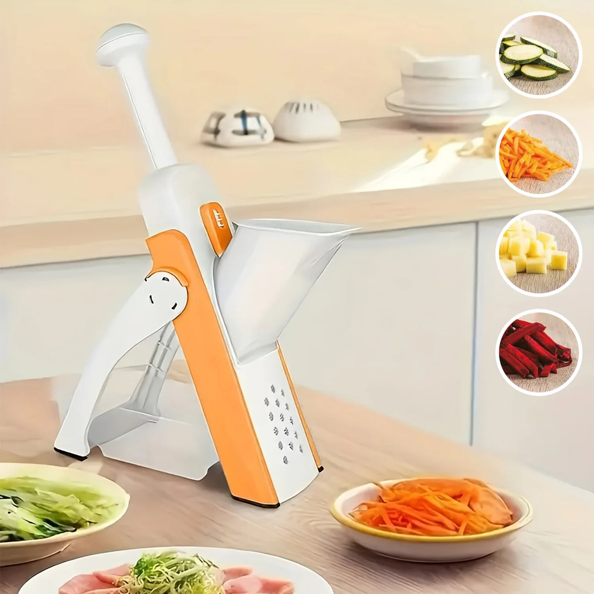Cortador de verduras y patatas, 4 funciones en 1: corta en rodajas, bastones, juliana y cubos, con ajuste de grosor, cuchillas de acero inoxidable, fácil de usar y limpiar, hecho de materiales resistentes, ahorra tiempo y espacio