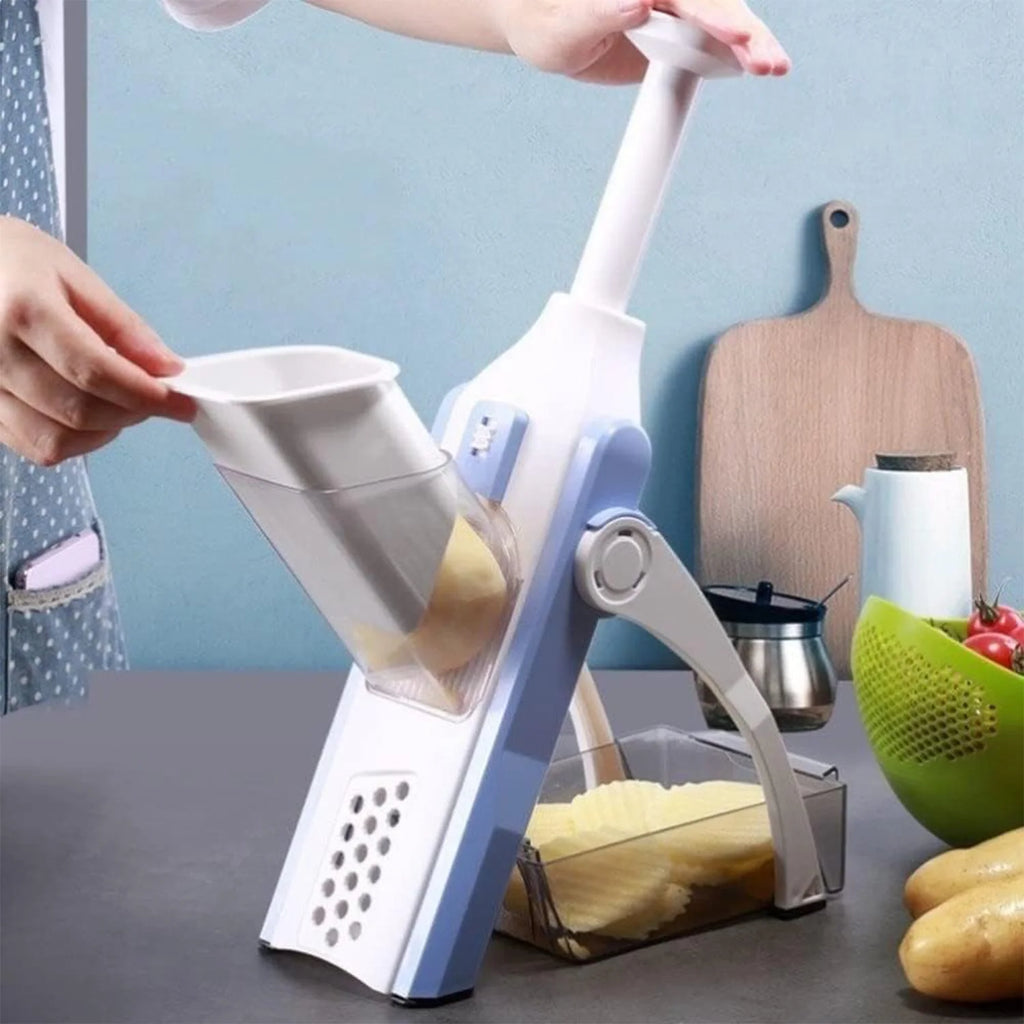 Cortador de verduras y patatas, 4 funciones en 1: corta en rodajas, bastones, juliana y cubos, con ajuste de grosor, cuchillas de acero inoxidable, fácil de usar y limpiar, hecho de materiales resistentes, ahorra tiempo y espacio