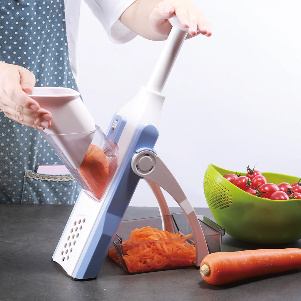 Cortador de verduras y patatas, 4 funciones en 1: corta en rodajas, bastones, juliana y cubos, con ajuste de grosor, cuchillas de acero inoxidable, fácil de usar y limpiar, hecho de materiales resistentes, ahorra tiempo y espacio