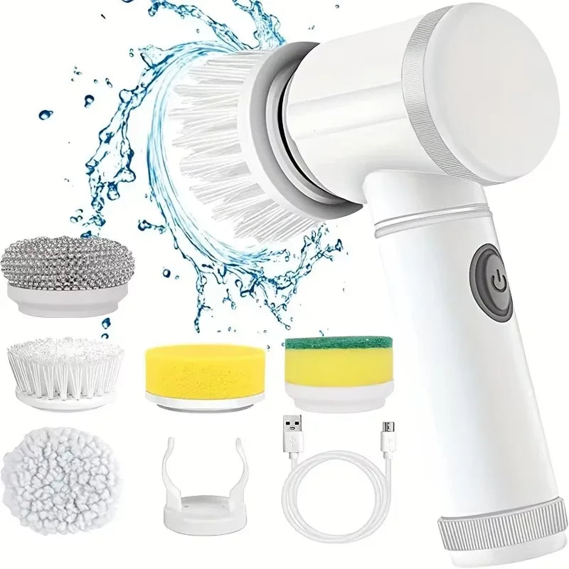 Cepillo Eléctrico Giratorio, Cepillo de Limpieza Inalámbrico para Baño con 5 Cabezas de Cepillo Reemplazables, Cepillo Eléctrico de Limpieza