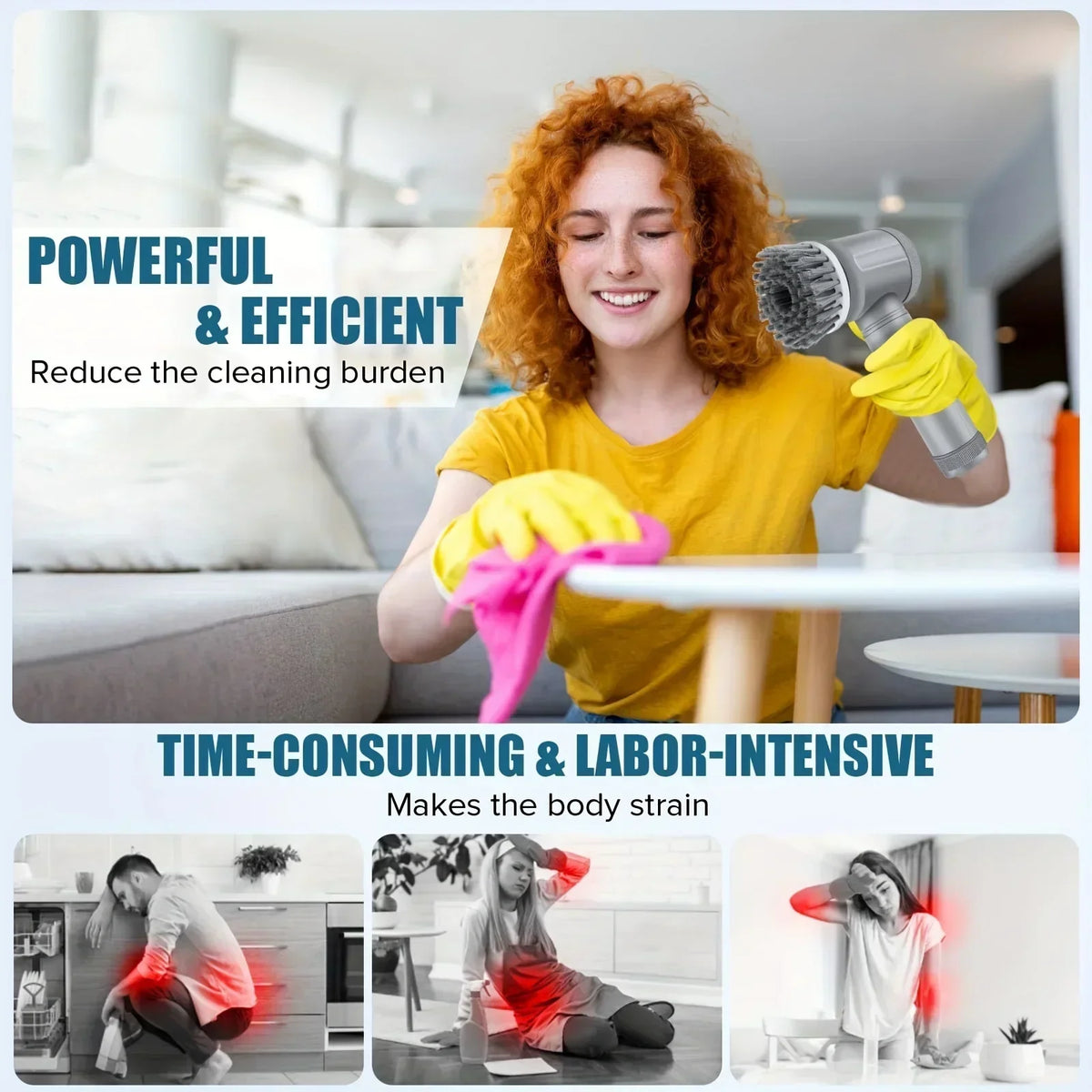 Cepillo Eléctrico Giratorio, Cepillo de Limpieza Inalámbrico para Baño con 5 Cabezas de Cepillo Reemplazables, Cepillo Eléctrico de Limpieza