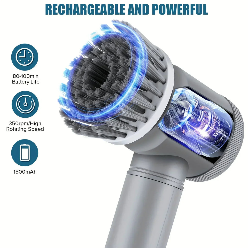 Cepillo Eléctrico Giratorio, Cepillo de Limpieza Inalámbrico para Baño con 5 Cabezas de Cepillo Reemplazables, Cepillo Eléctrico de Limpieza