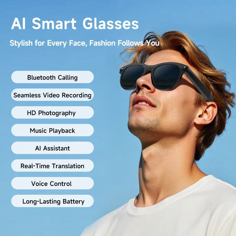 Gafas inteligentes con cámara AI Lenovo 8K HD 1600W Doble Traducción en tiempo real Llamadas por Bluetooth Grabación de audio y video Reproducción de música Gafas de sol 2026